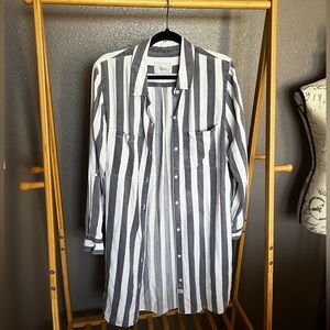 Rails Striped Button-Down Shirt Dress - Gray & White